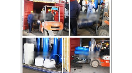 發(fā)往格魯吉亞Q69系列輥道通過式鋼板型材拋丸清理機第二車裝車發(fā)貨現(xiàn)場