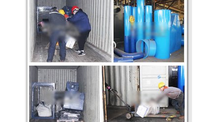 發(fā)往新加坡鋼板通過(guò)式型鋼_鋼板預(yù)處理線第三車(chē)裝車(chē)發(fā)貨現(xiàn)場(chǎng)